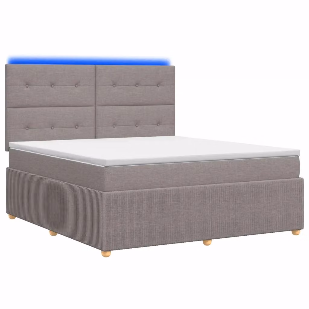 Letto Box Spring vidaXL con Materasso Ibrido e Illuminazione LED, Colore Grigio e Beige, L/P: 140 x 190 cm – 2