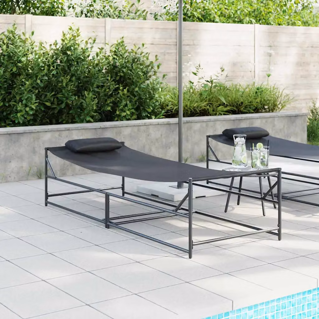 Set di 2 lettini da giardino vidaXL in acciaio verniciato antracite con tessuto textilene e cuscini impermeabili e poggiatesta regolabile