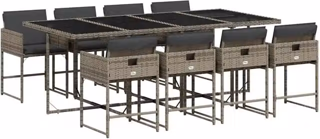 Set da Pranzo da Giardino 9 pz | Set Salotto da Giardino con Cuscini in Polyrattan Grigio