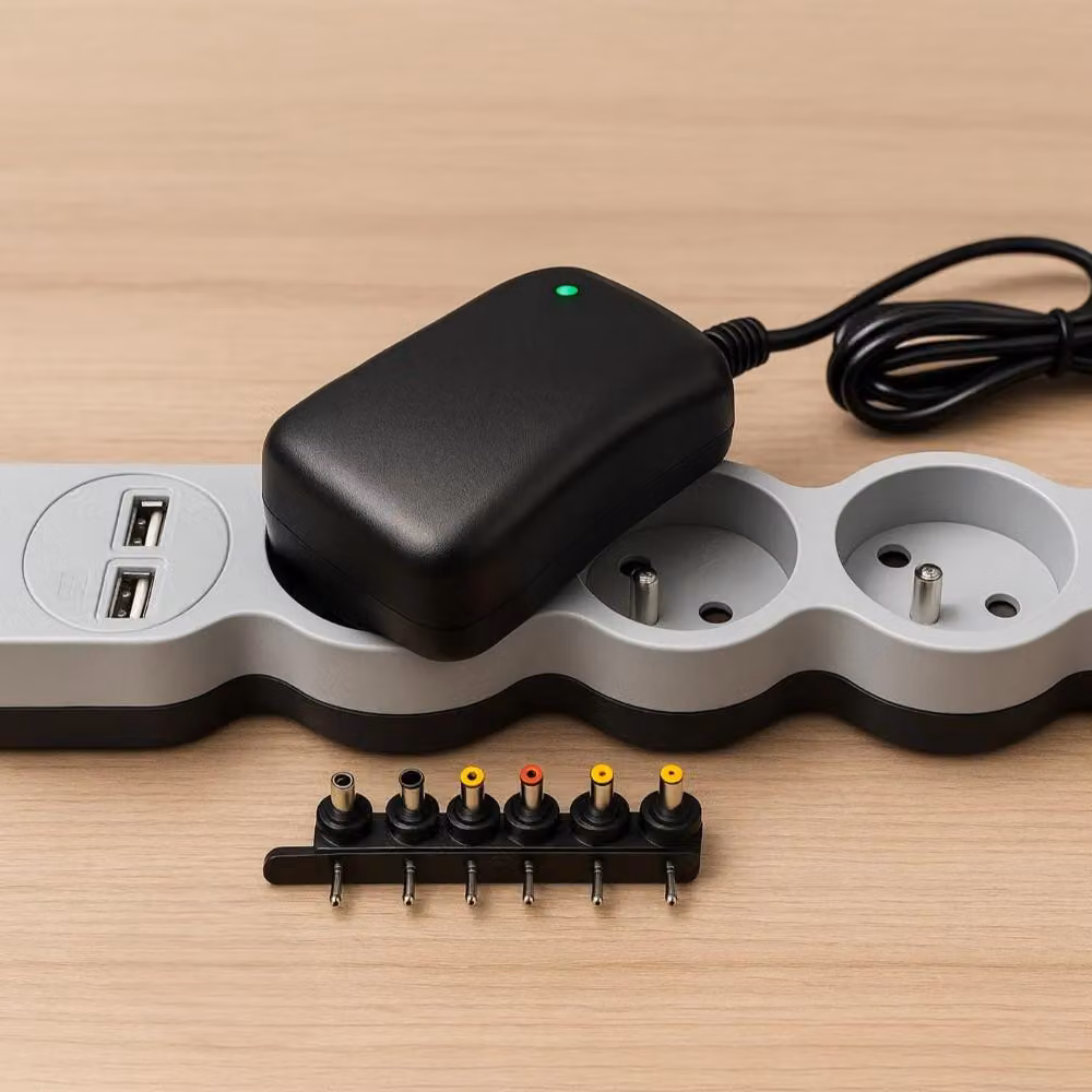 Alimentatore di rete regolabile, universale, da 30 W, con USB e 6 prese, da 3 a 12 V