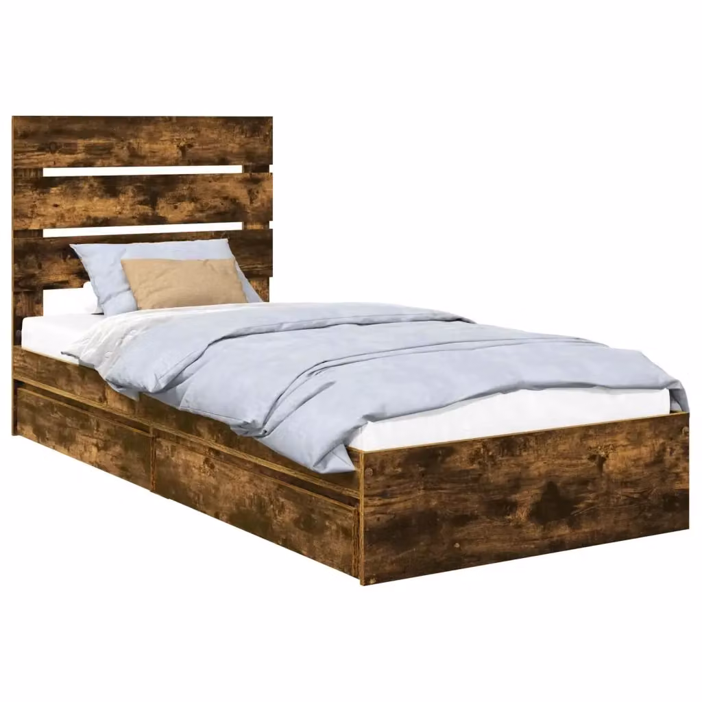 Letto con contenitore e cassetto vidaXL in legno Rovere fumé L/P: 200 x 100 cm, H: 206 cm – 2