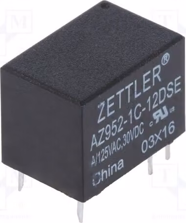 2 relè: bobina elettromagnetica, 12 VDC, 1 A / 125 VAC, 1 A, modello AZ952-1C-12DSE, elettromeccanico