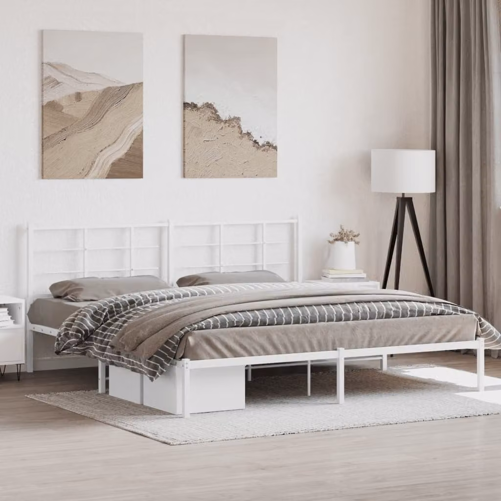 vidaXL Giroletto con Testiera in Metallo Bianco L: 198 cm, P: 207 cm, H: 90 cm