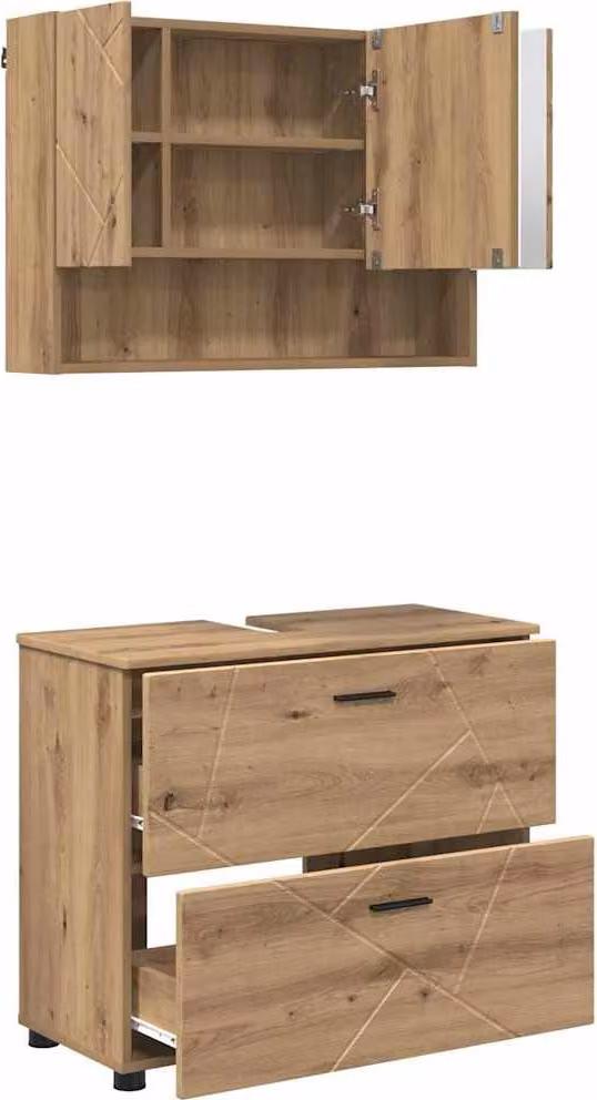 Set di mobili da bagno 2 pezzi Compensato di rovere artigianale e metallo