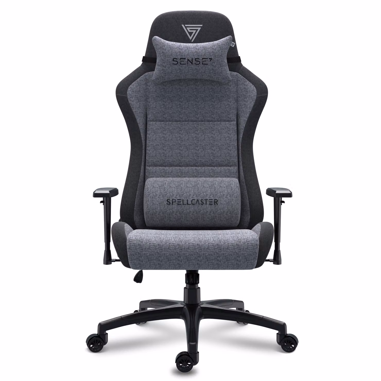 Sedia da gaming SENSE7 Spellcaster FUKU XL, rivestita in tessuto grigio e nero - Sedia ergonomica per ufficio e scrivania, adatta a carichi fino a 150 kg, con funzione reclinabile, ruote per pavimenti duri