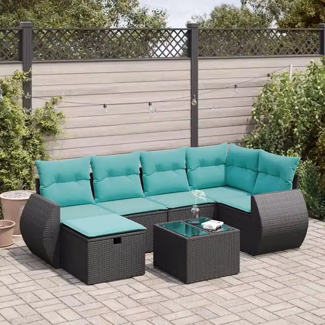 Set Divani da Giardino con Cuscini 7pz Nero Polyrattan 3325593