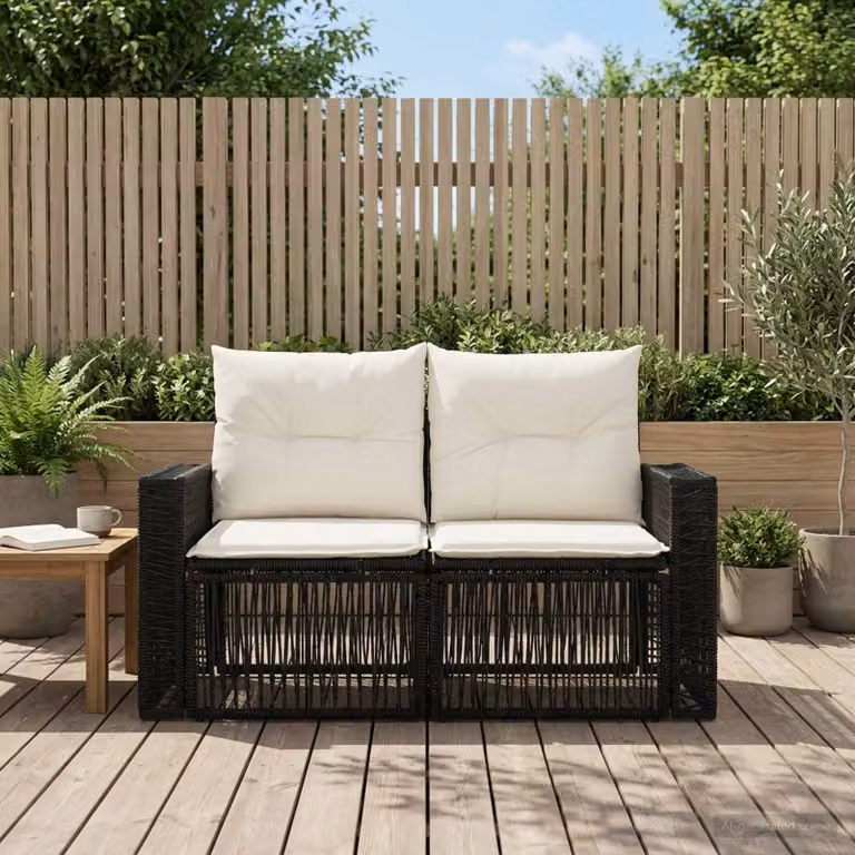 Divano da giardino a 2 posti vidaXL in rattan nero con struttura in metallo e cuscini inclusi