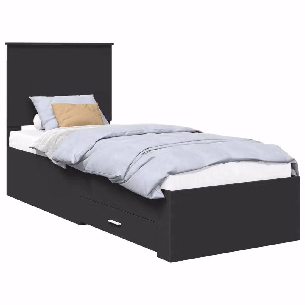 Struttura letto moderna con cassetto vidaXL in legno nero e argento L: 140 cm, P: 70 cm, H: 200 cm – 2