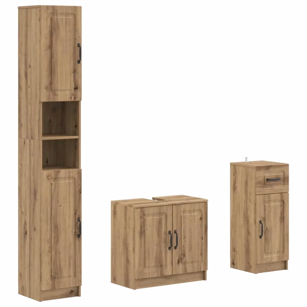 Set di 3 mobili da bagno moderni vidaXL in legno marrone con armadietto alto, mobile sottolavabo e mobile laterale a parete – 2