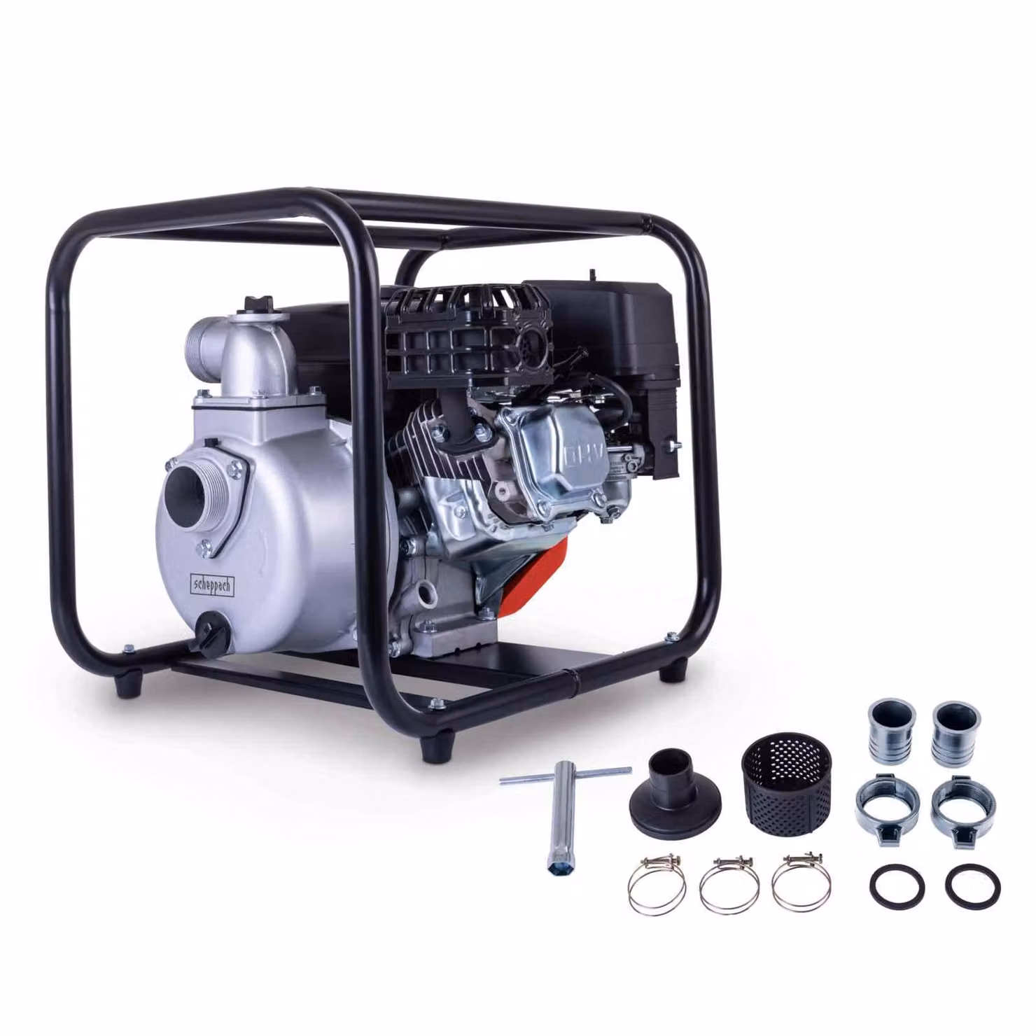 Pompa per acqua a benzina Scheppach PWP32 32.000 l/h | 30 m di altezza di mandata | 7 m di altezza di aspirazione | 3bar | 5,3 hp pompa per giardino pompa per acque reflue pompa per acqua