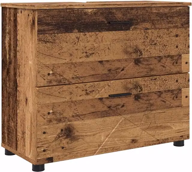 Mobile da Bagno Moderno in Legno e Metallo Marrone con Cassetto e Ripiani Interni L: 76,5 cm, P: 35 cm, H: 64 cm – 1