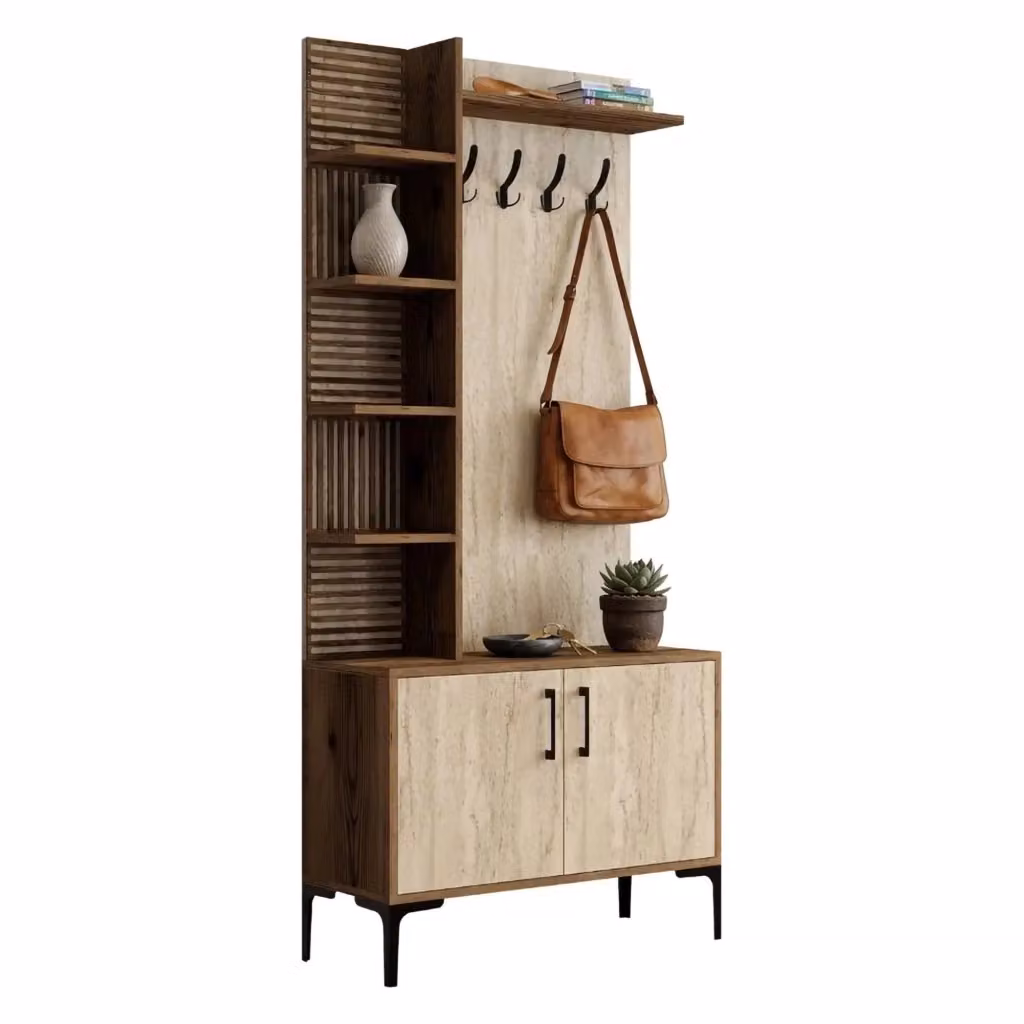 DMORA Mobile da Ingresso Moderno con Appendiabiti e Ripiani, Beige, L: 90 cm, P: 35 cm, H: 200 cm – 2