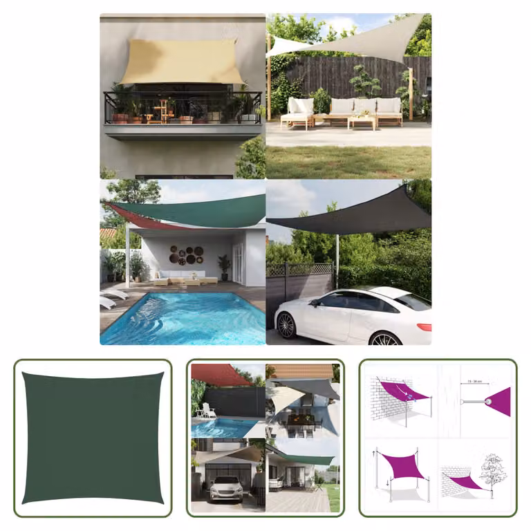 The Living Store Tenda da sole in tessuto Oxford Square 7x7 m Verde scuro