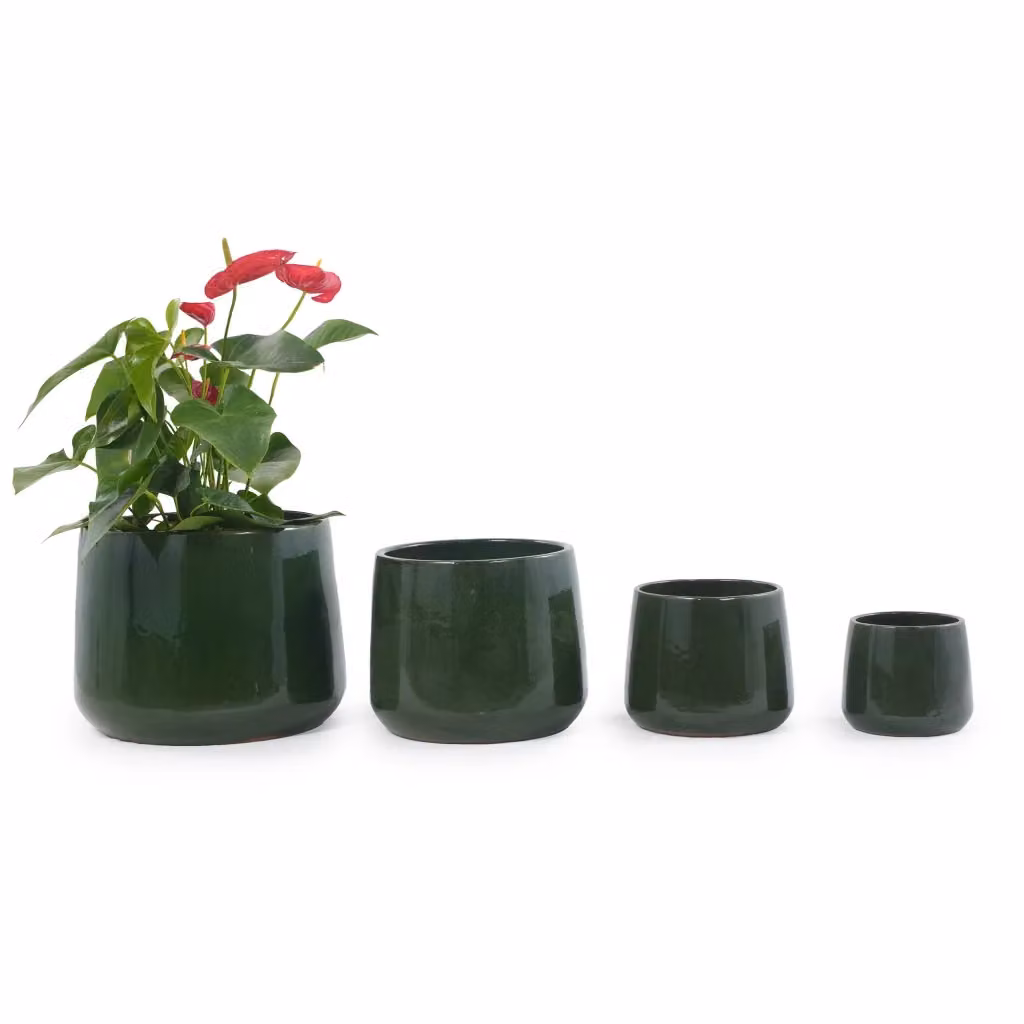 Set di 4 vasi in ceramica Minimal verde scuro lucido per giardino e balcone H: 33 cm, 30 cm, 26 cm, 15 cm – 2