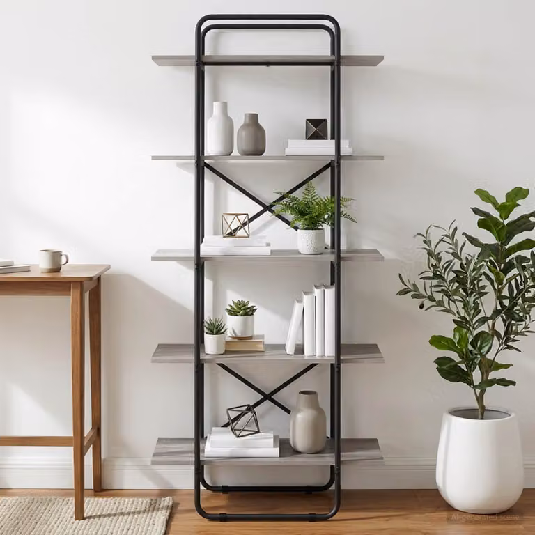 Libreria vidaXL a 5 livelli in MDF e metallo, colore grigio, L 60 cm x P 35 cm x H 175,5 cm