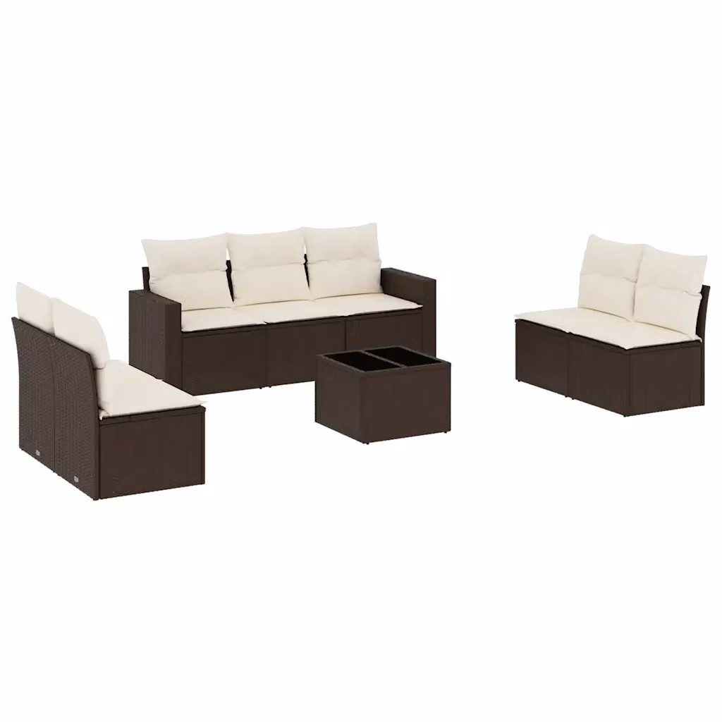 Set di divani da giardino vidaXL in polyrattan marrone con cuscini bianchi, 8 pezzi – 2
