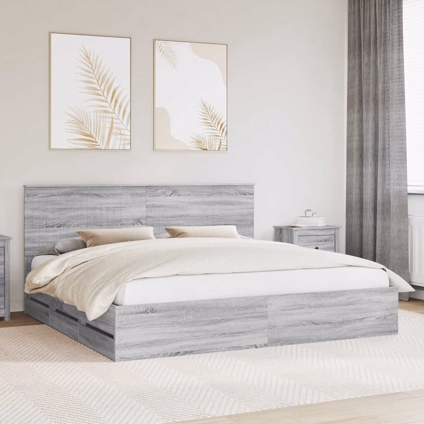 vidaXL Struttura del letto con cassetto in legno ingegnerizzato Grigio Sonoma L/P/H: 200 x 200 x 100 cm