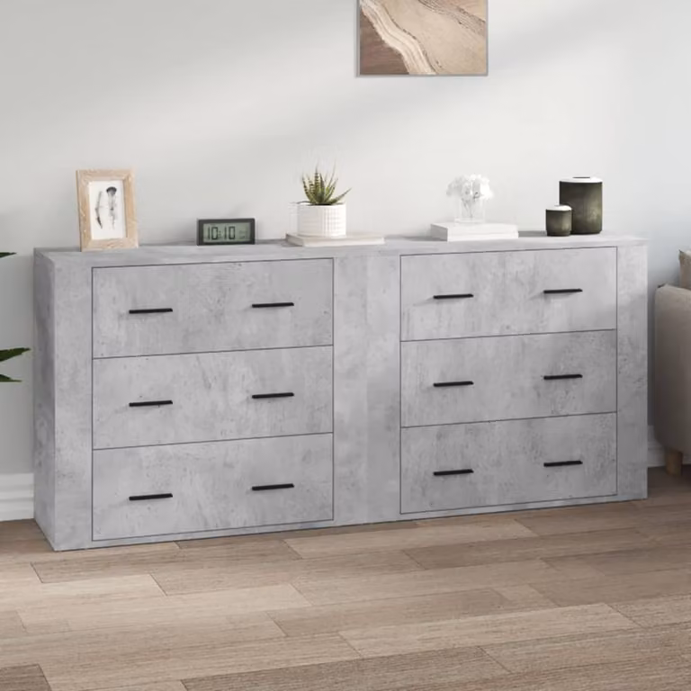 Set di 2 credenze vidaXL in legno multistrato, colore grigio cemento, modello a parete