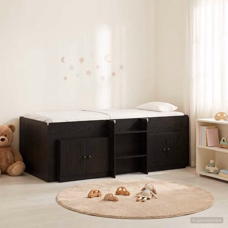 vidaXL Struttura Letto Loft Singolo con Mobile 3 pz, Nero, Legno Ingegnerizzato, H: 203 cm, L: 90 cm, P: 200 cm