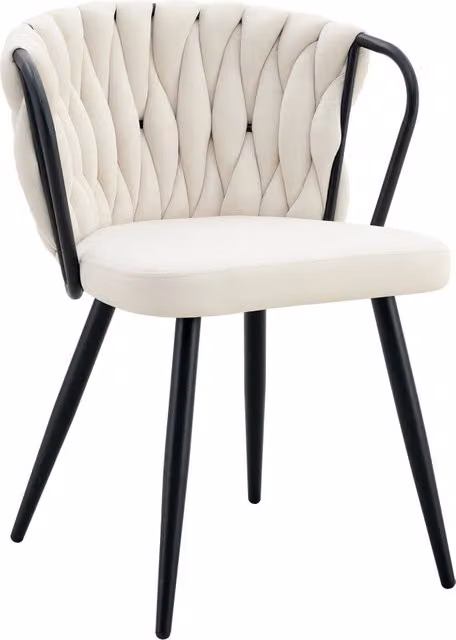 Sedia da pranzo imbottita con schienale ergonomico intrecciato, in velluto e metallo beige e nero 43 × 58 × 76 cm