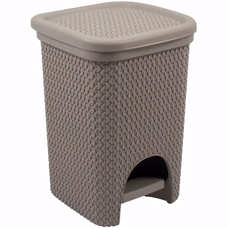 Pattumiera con pedale Belli e Forti modello Intreccio, colore tortora, capacità 6 litri, H 28,8 cm x L 21 cm x P 20 cm