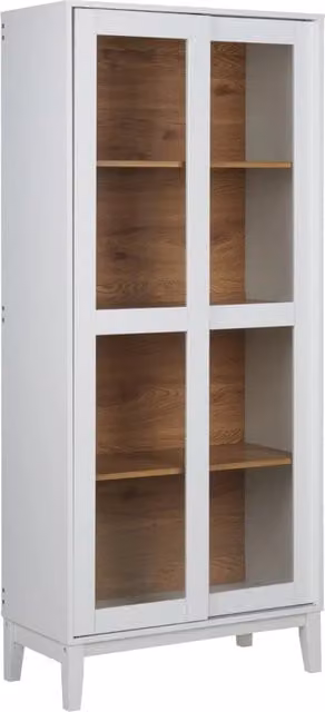 Mobiletto moderno Beliani con ante in vetro e ripiani interni, colore bianco, H: 183 cm, L: 80 cm, P: 40 cm