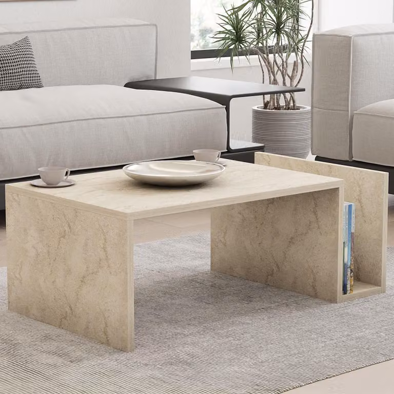 Piuro - Tavolino da Salotto, 87x50x32h cm Beige Marmo, un Vano