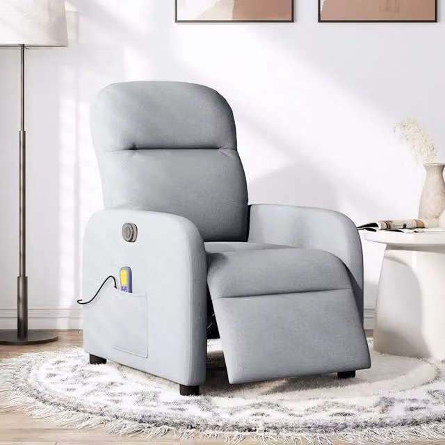 Poltrona Reclinabile Elettrica con Massaggio vidaXL in Tessuto Grigio per Soggiorno
