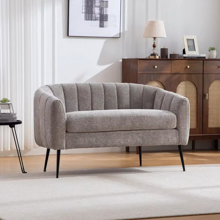 Divano in velluto - Divano a due posti - Stile moderno - Rivestimento texturizzato - Gambe in metallo - Ideale per il soggiorno - Grigio