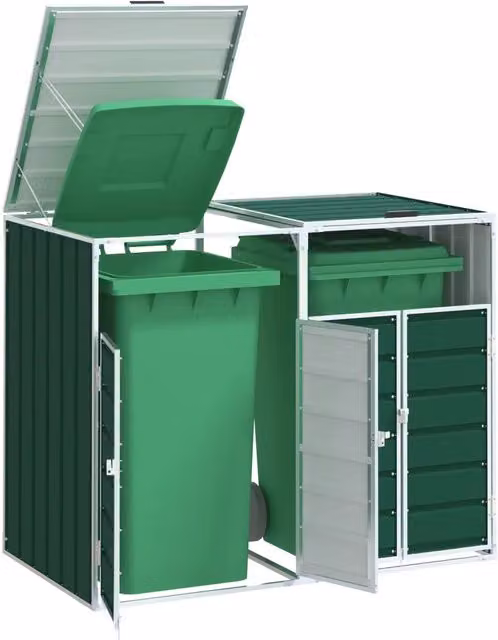 Copribidone con Ruote per 2 Bidoni vidaXL in Acciaio Verde L/P/H: 144 x 81 x 113 cm