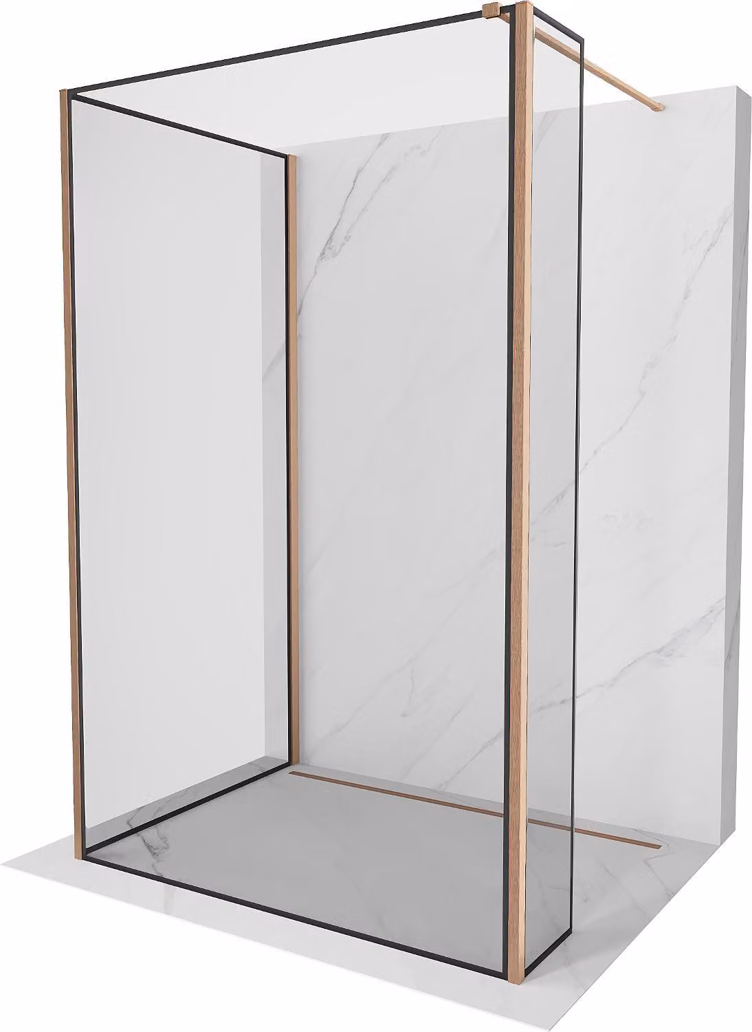 Mexen Kioto parete doccia Walk-in 120 x 120 x 40 cm, cornice nera, rame spazzolato - 800-120-120-221-65-70-040