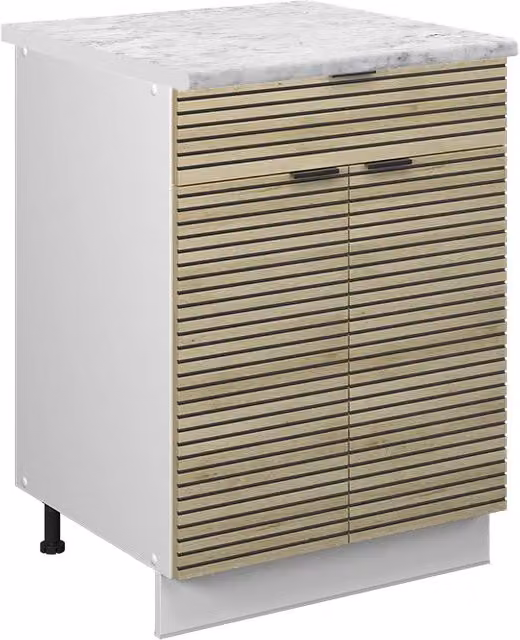 Mobiletto base per cucina Fame-Line Pannello in quercia/Bianco 60 cm con cassetto, PL Marmo Vicco
