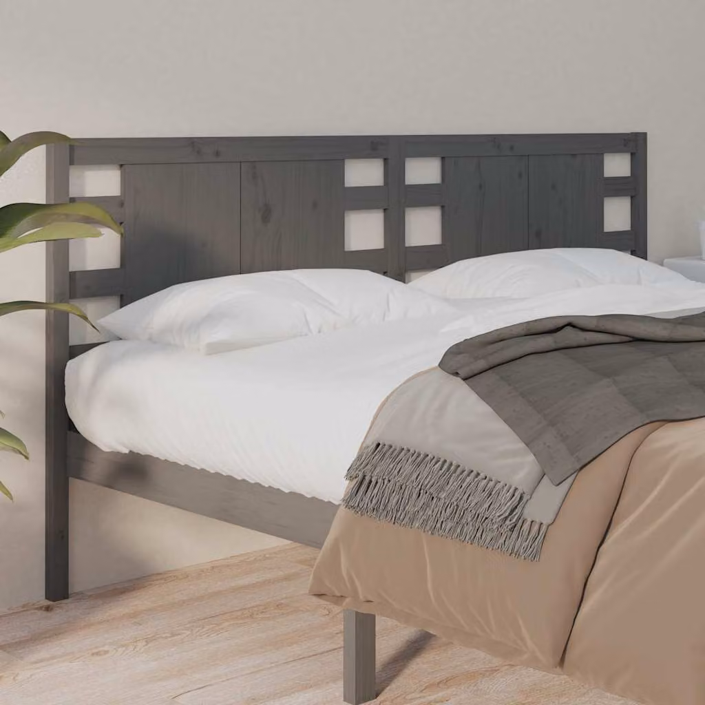 Testiera per letto vidaXL in legno massello di pino, colore grigio, L: 126 cm, P: 4 cm, H: 100 cm