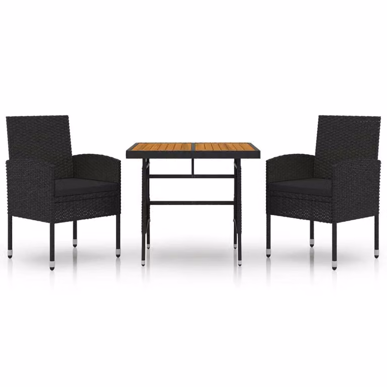 Set da Pranzo per Giardino 3 pz in Polyrattan Nero