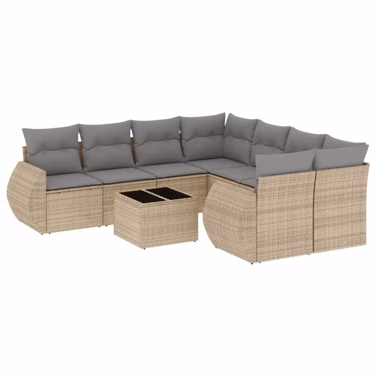 Set Divano da Giardino 9 pz con Cuscini Beige in Polyrattan