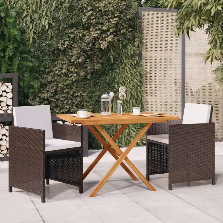 Maison Exclusive - Set da pranzo da giardino a 3 pezzi con cuscini marroni