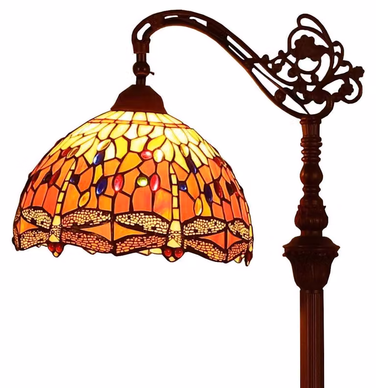 Lampada da terra stile Tiffany - Vetro colorato - Arancione - 157 cm - Per soggiorno e camera da letto