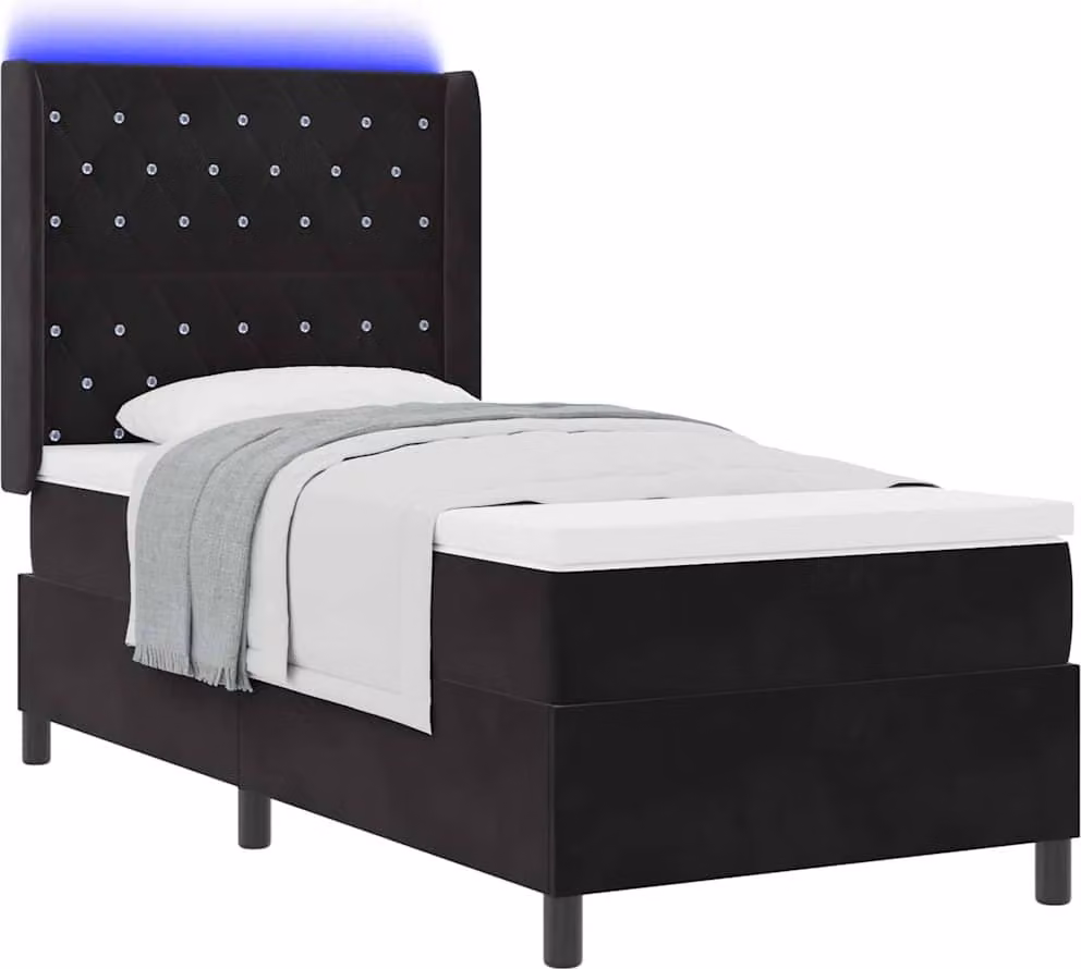 Letto boxspring con materasso con LED Nero 90 x 200 cm Velluto