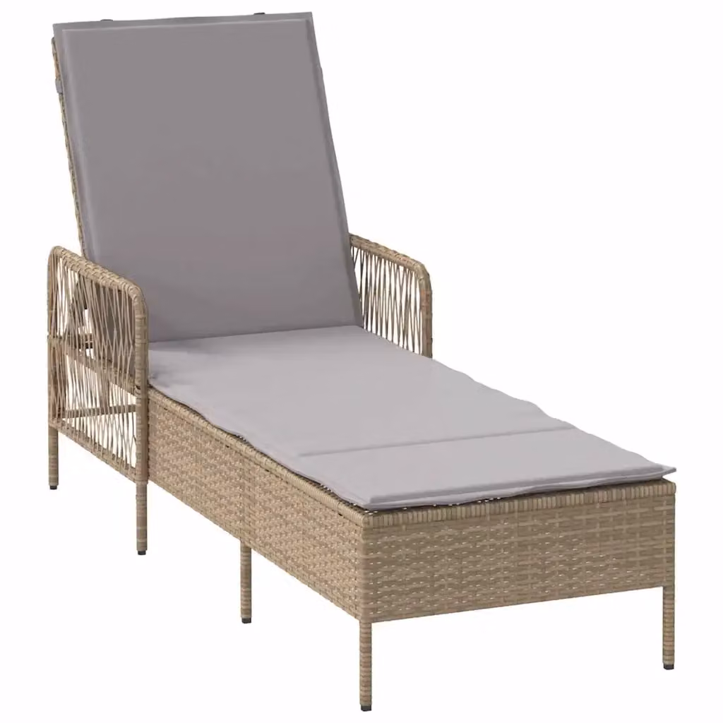 Lettino da sole vidaXL in polyrattan beige e grigio con poggiatesta regolabile – 2