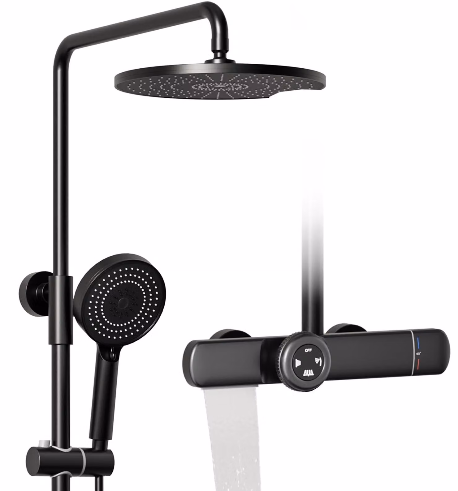 Asta doccia multifunzione 3-in-1 con soffione a pioggia da 260x260 mm, doccetta manuale, colore nero