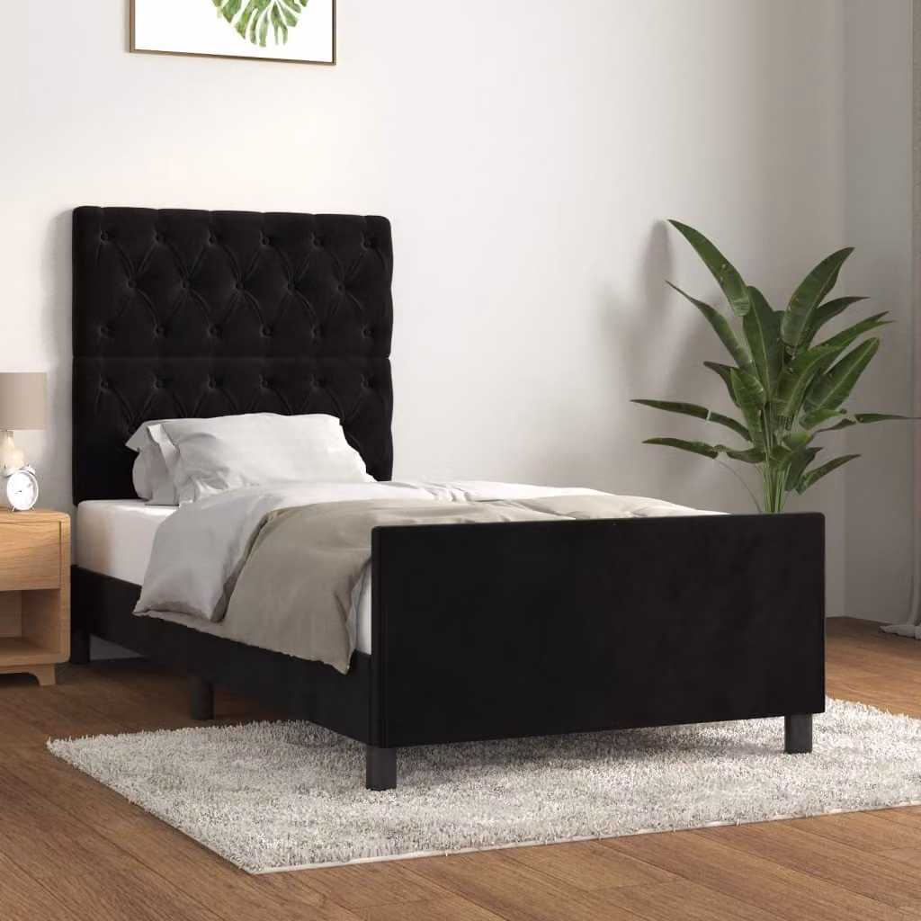 The Living Store Struttura letto con testiera nera 80x200 cm in velluto