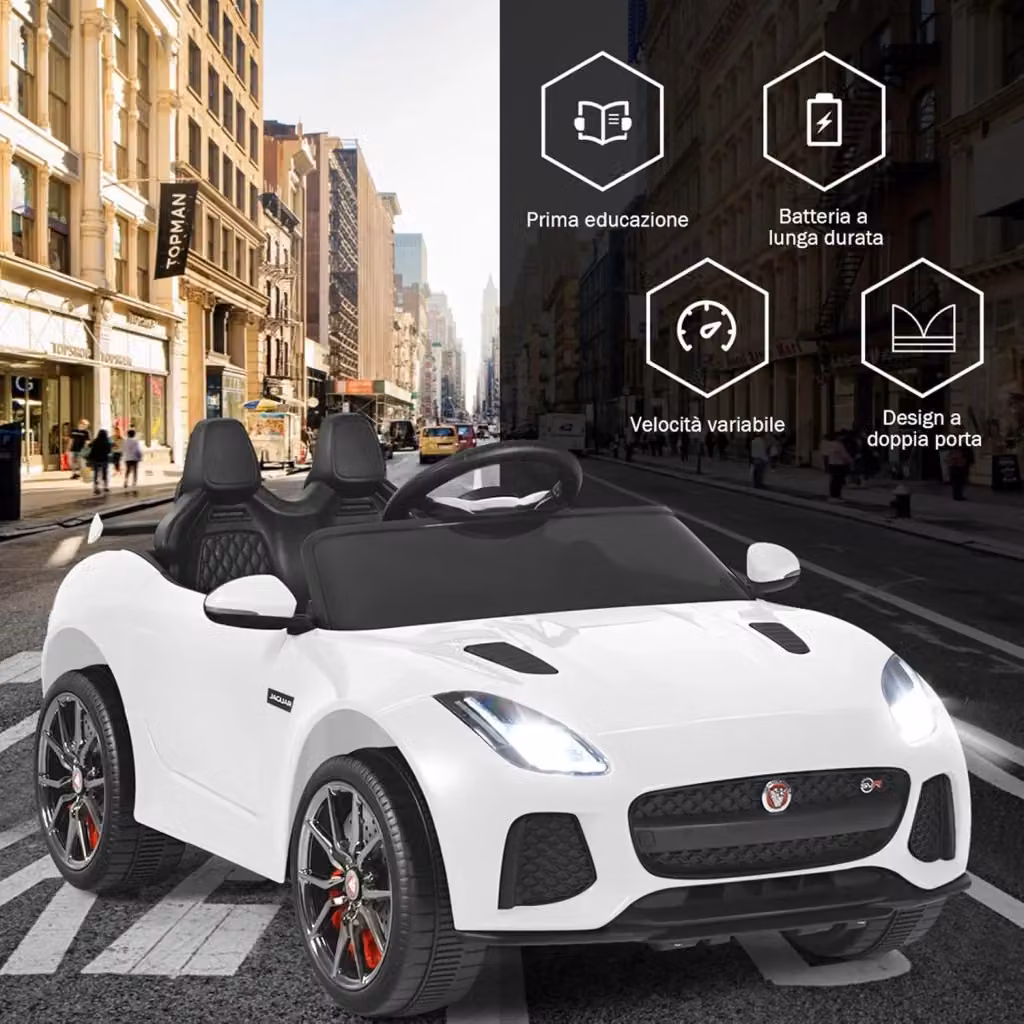 Macchina Elettrica Jaguar per Bambini Costway 12 V con Telecomando, Luci e Musica, Avvio Lento, Velocità 3-5 km/h, Bianco – 2