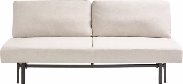 Divano letto bianco sporco Rivestimento in tessuto nero Gambe in ferro Funzione letto Cuscini dello schienale senza braccioli con fodere sfoderabili
