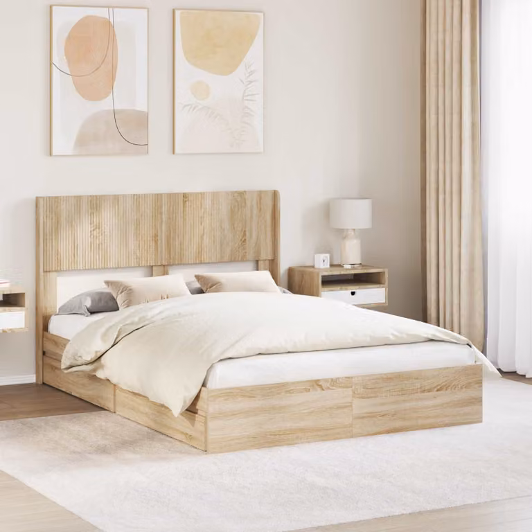 Struttura letto con contenitore e testata vidaXL in Rovere Sonoma, marrone, L/P/H: 140 x 190 x 146,5 cm