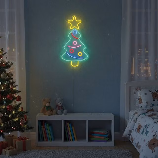 Luce LED a parete con effetto albero di Natale multicolore RGB alimentata via USB