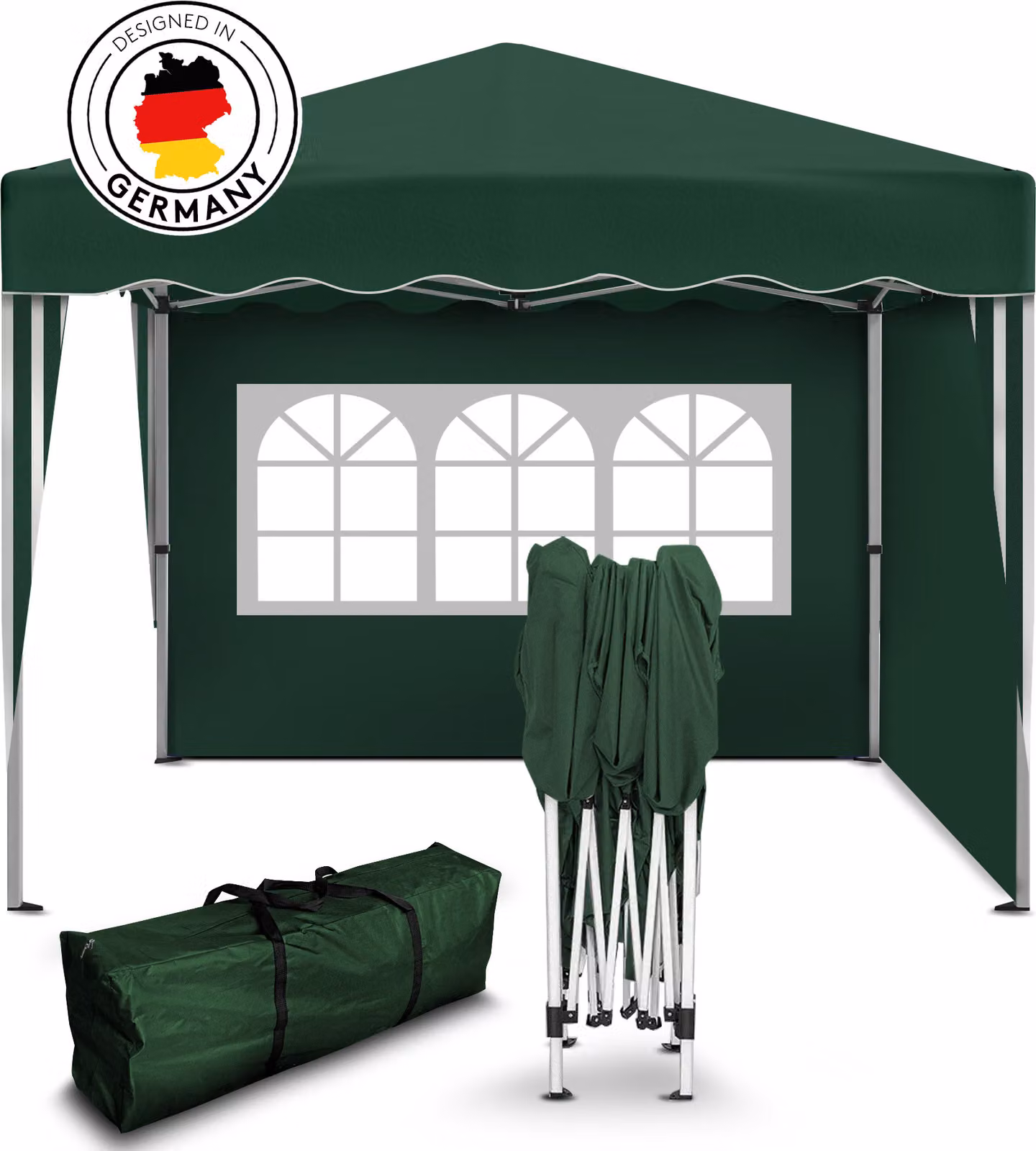 Gazebo pieghevole Kronenburg 3x3 m - Impermeabile, protezione UV 50+, 2 pareti laterali, verde