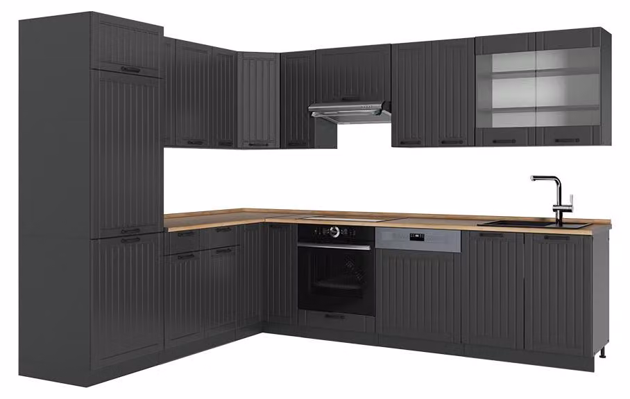 Cucina angolare completa Vicco Fame-Line Grigio scuro/Antracite 287 x 227 cm, PL Rovere, Model 57249