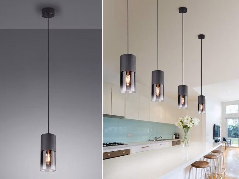 Lampada a sospensione in vetro fumé a LED, a luce singola, sopra il tavolo da pranzo, l'isola della cucina e l'isola di cottura