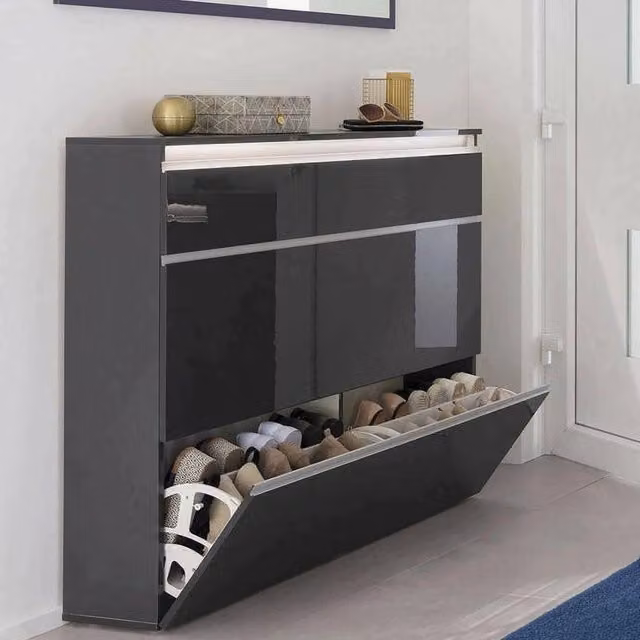Scarpiera Amuri DMORA Nero Antracite Lucido con capacità 24 paia L/P/H: 120 x 27 x 108 cm