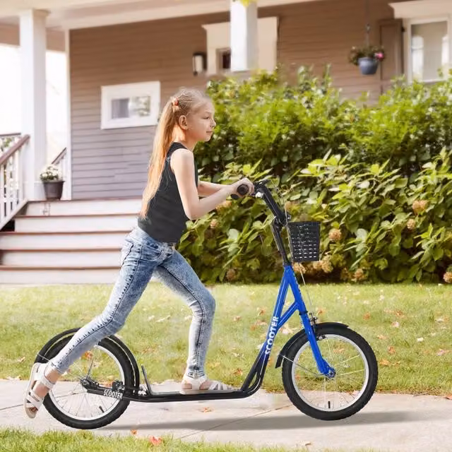 Monopattino per bambini con freno e cestino incluso, altezza regolabile, blu e nero – 1